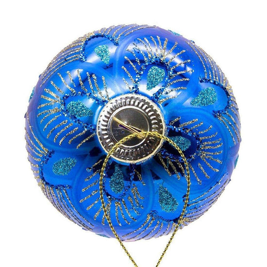 Kurt Adler 80MM Glass Purple and Blue Peacock Ball Ornaments, (Set of 6)