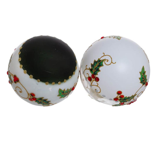 Kurt Adler 80MM Holly Leaves and Berries Glass Ball Ornaments, 6-Piece Set