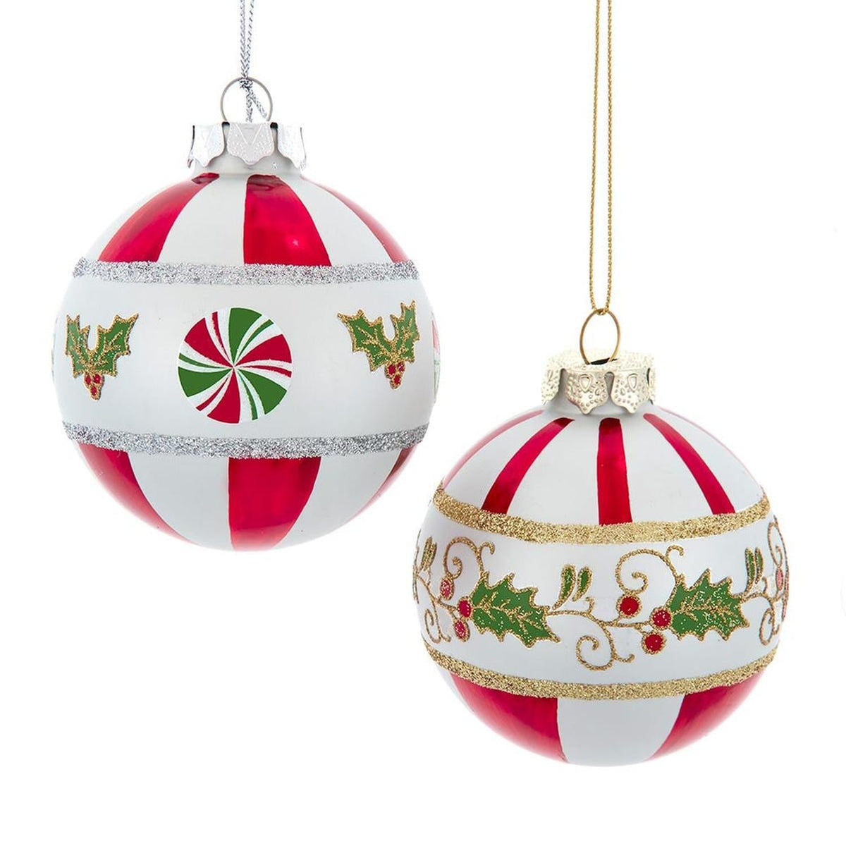 Kurt Adler 80mm Holly Leaves Glass Ball Ornament (Set of 6)