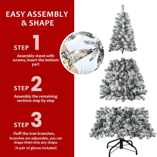 5FT Flocked Christmas Tree with 150 Warm Lights