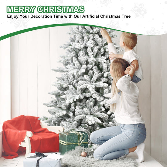 6ft Snow-Flocked Pre-Lit Christmas Tree with 1100 PE+PVC Tips