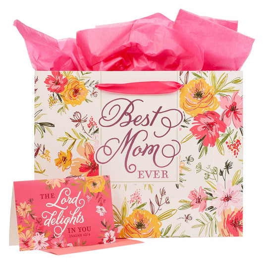 Gift Bag w/ Card LG Landscape Pink Best Mom Ever Isa. 62:4