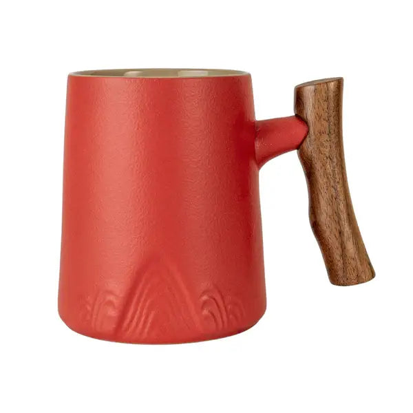 Orange Porcelain Mug with Infuser & Lid – 12 fl.oz. with Japanese-Style Wooden Handle