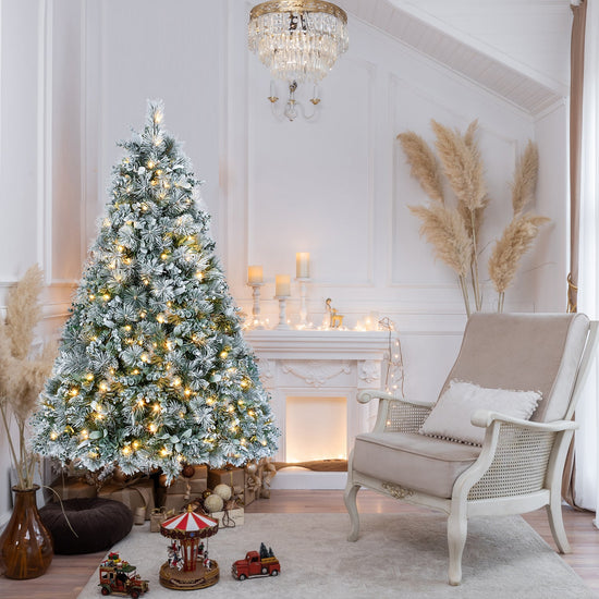 4FT Prelit Flocked Christmas Tree With Pine Needles & Eucalyptus Leaves