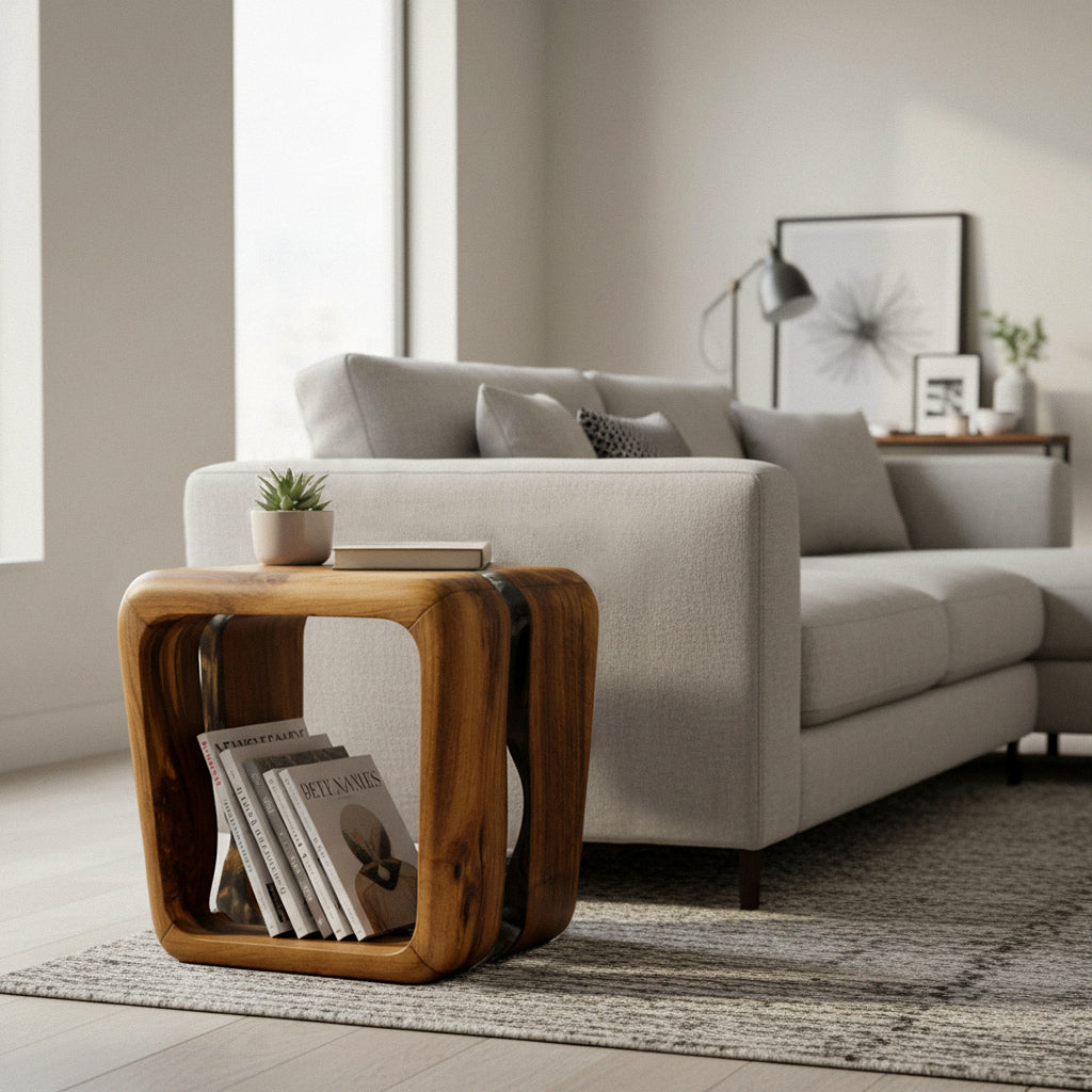 Resin Side Magazine Table Stool - Stylish Modern Wooden Furniture