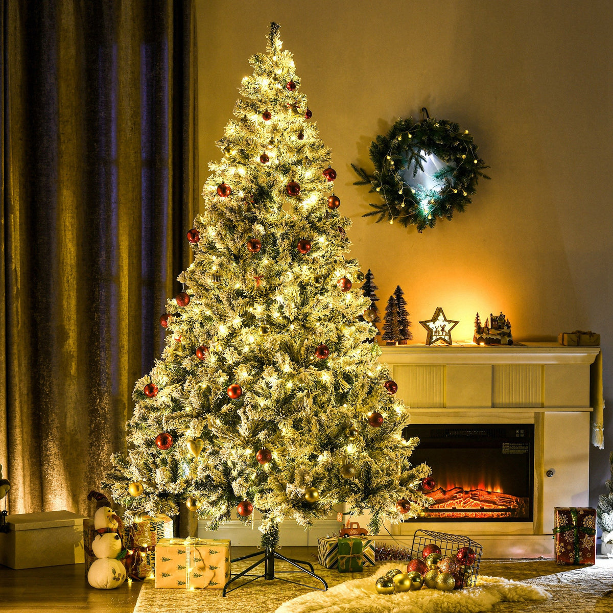 HOMCOM 7.5ft Tall Prelit Artificial Christmas Tree