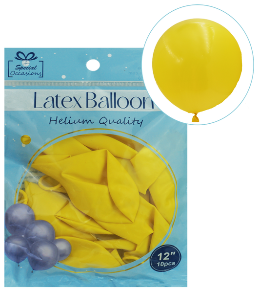 Yellow Latex Party Balloon, 12in, 10ct