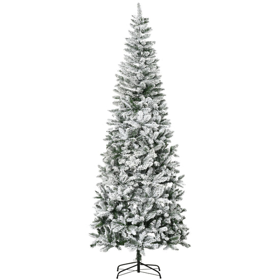 HOMCOM 9ft Unlit Snow-Flocked Slim Pine Artificial Christmas Tree