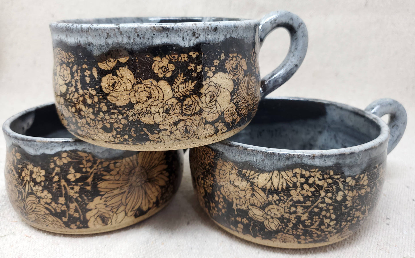 Flower Garden soup bowl in snow storm glaze