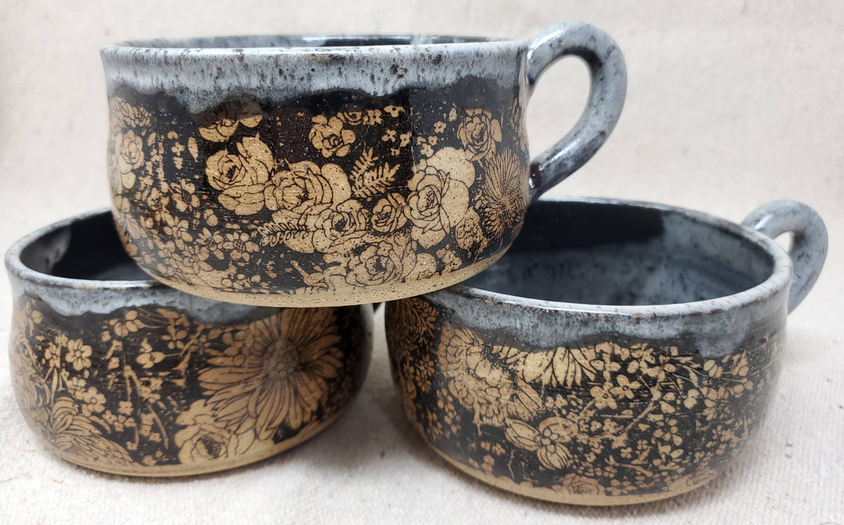 Flower Garden soup bowl in snow storm glaze