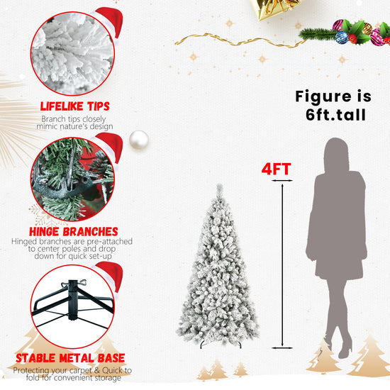 8FT Flocked Christmas Tree with 1445 Tips – Snowy PVC & Hard Needle Branches