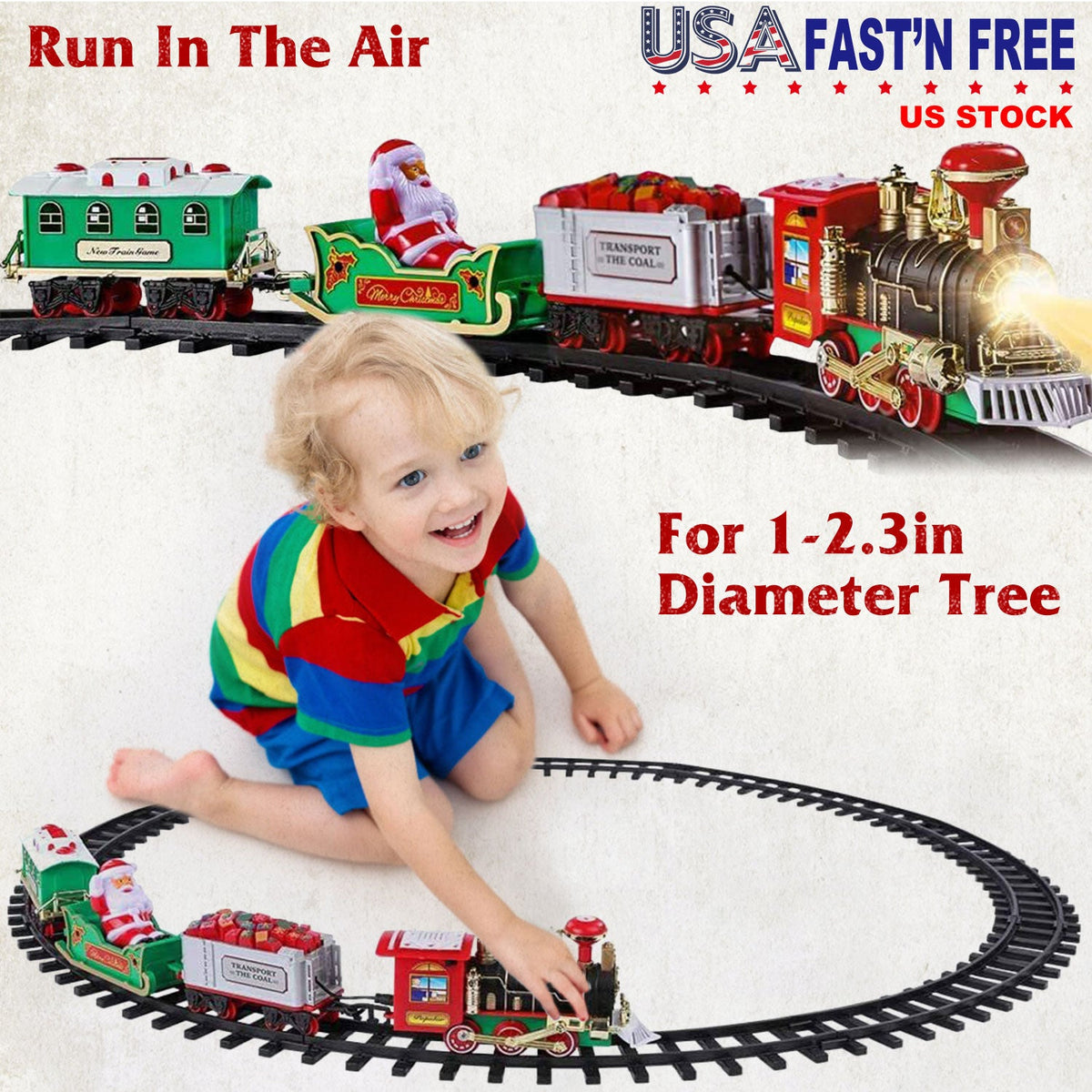 Electric Train Set Kid Toy Xmas Steam Train Kit Tree Surround Track Battery Operated with Sound Light Santa Claus Christmas Gift