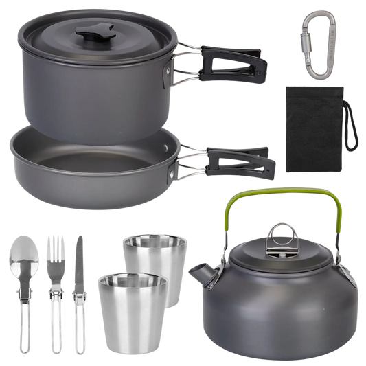 Camping Cookware Set 12pcs Aluminum Pot Pan Kettle