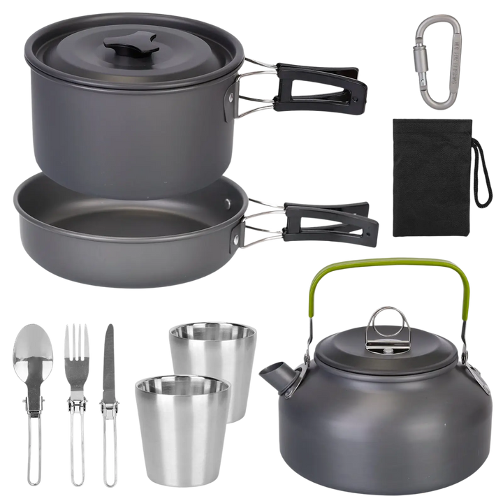 Camping Cookware Set 12pcs Aluminum Pot Pan Kettle