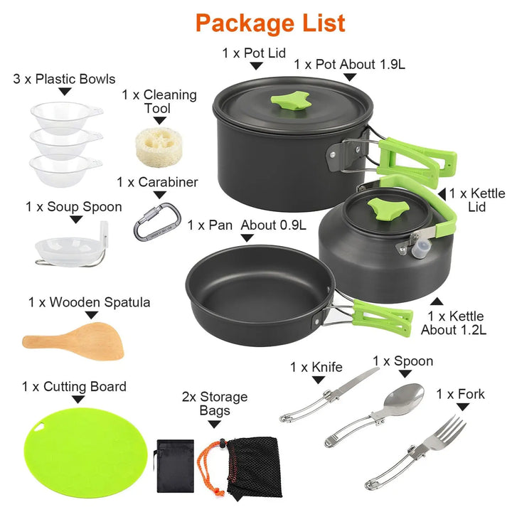 Camping Cookware Set 16pcs Outdoor Pot Pan Kettle Kit