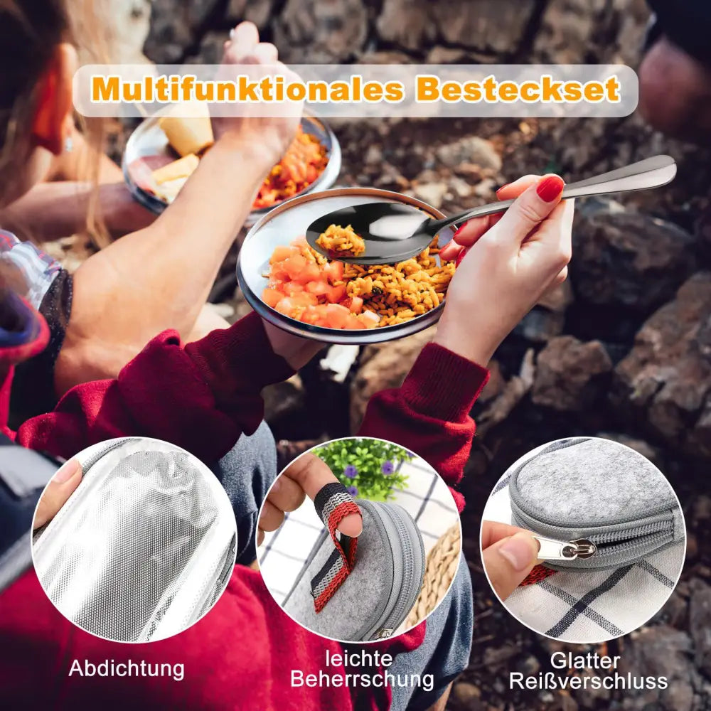 9-piece Stainless Steel Camping Cutlery Set with Travel Case