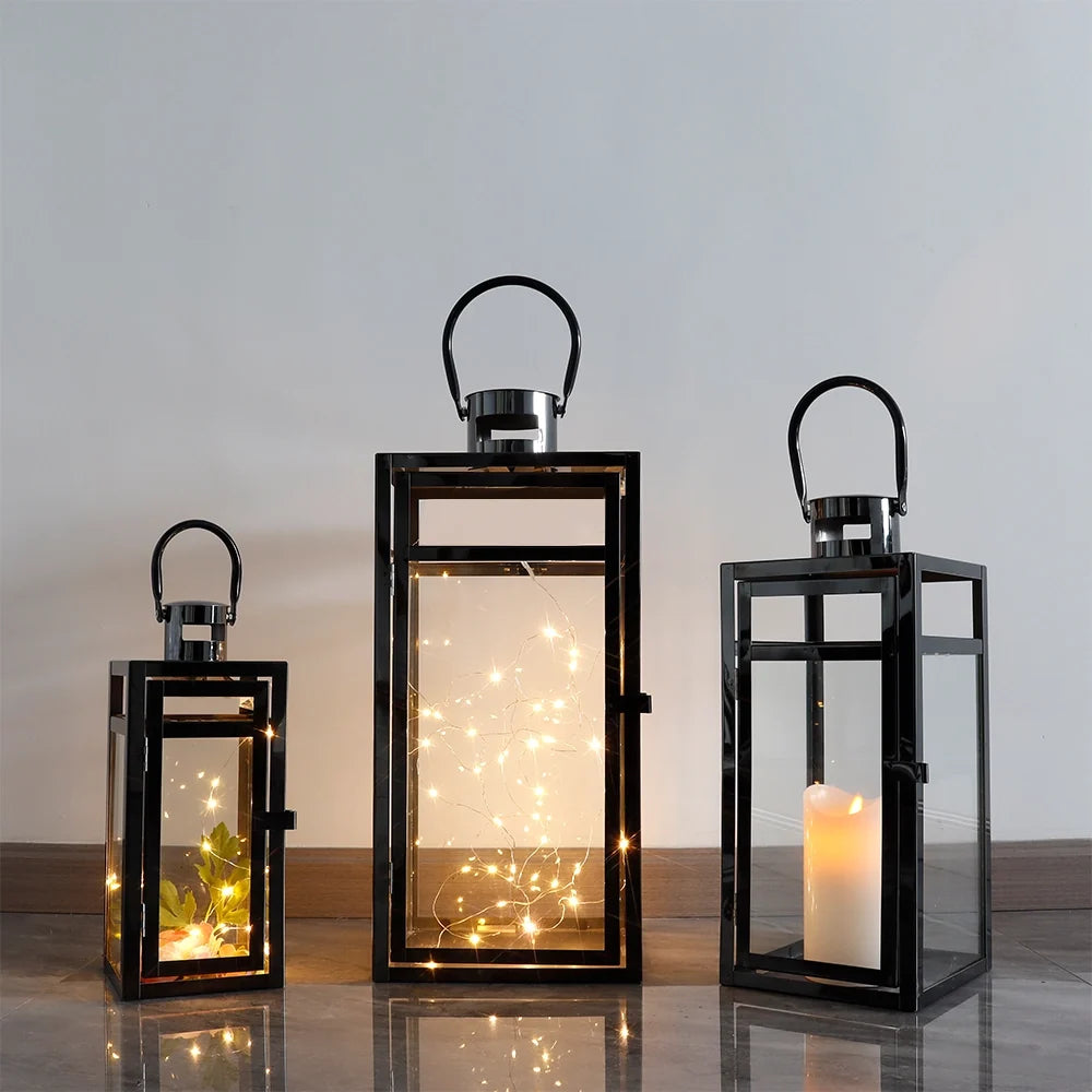  Set of 3 Stainless Steel Lantern (12/15/19'') -Black