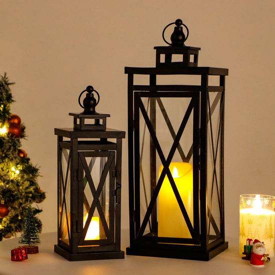 20'' & 11'' High Metal Candle Holder Hanging Lanterns with Tempered Glass