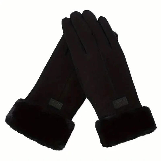 Cashmere Warm Suede Leather Plush Touch Screen Gloves