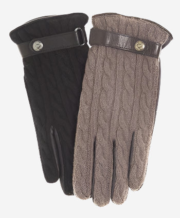 CC3510 (brown) - Men’s Italian cable knit cashmere and leather winter gloves