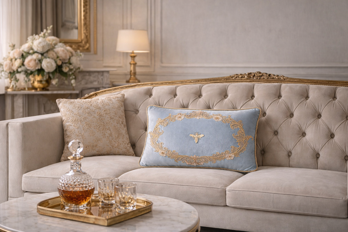 Venice Blue Silk Velvet Throw Pillow Cover, 12 x 20