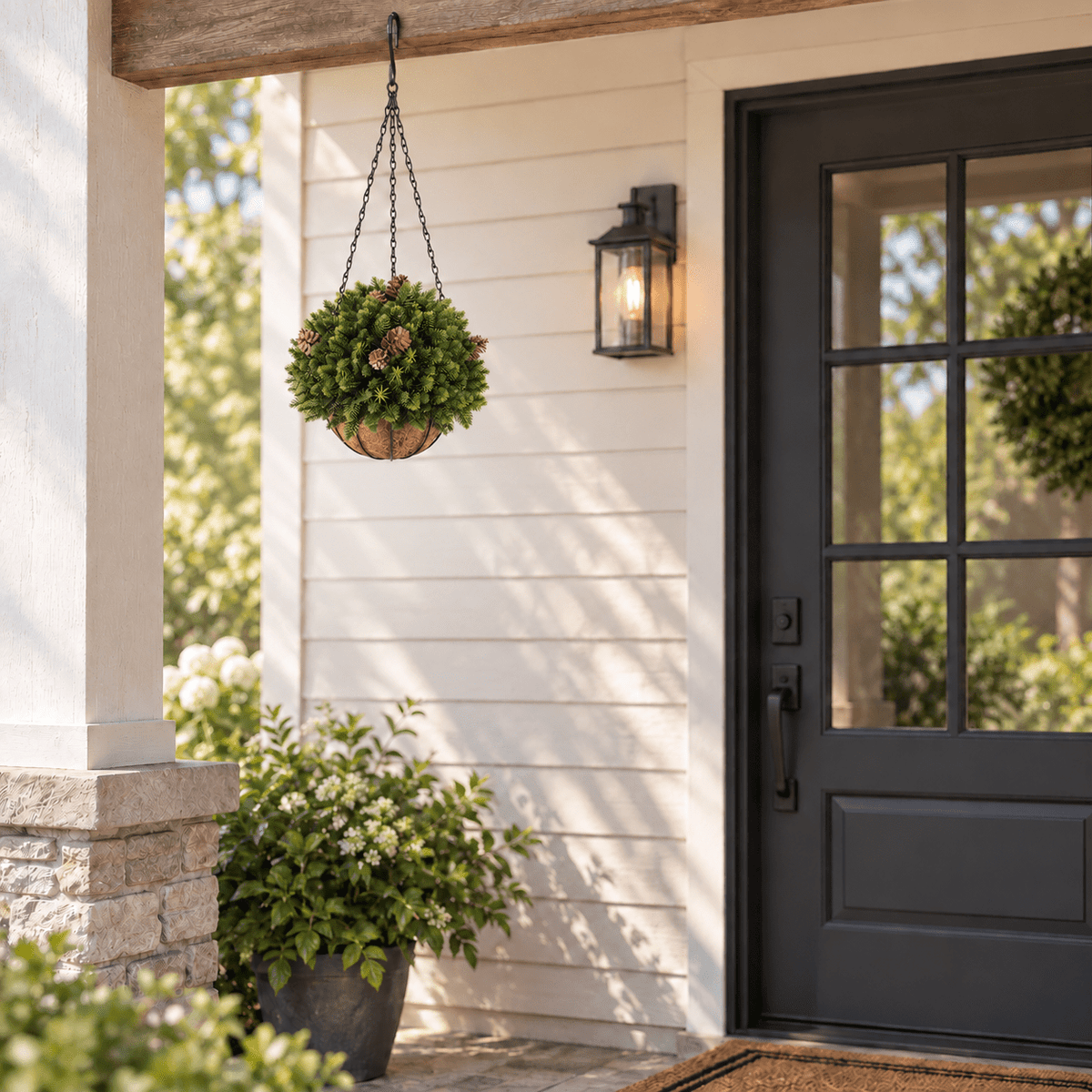 Cedar Pine Cone Artificial Hanging Basket 18in – UV Resistant