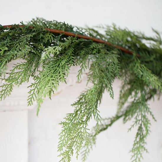 6' Faux Realistic Cedar Deluxe Garland, realistic greenery decor for mantel, staircase or doorway from Cedar & Spice Gifts