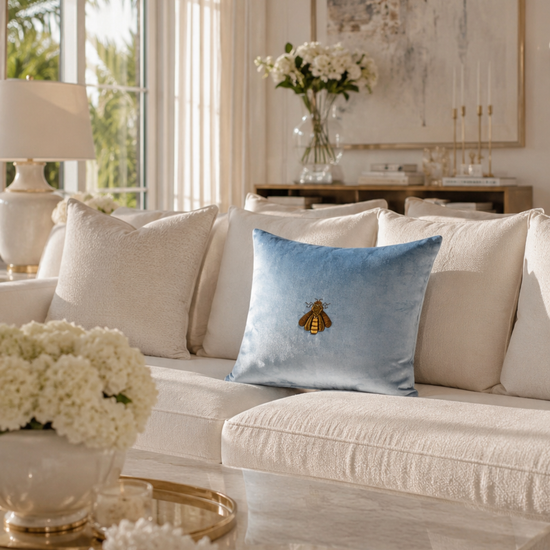 Cerulean Bee Silk Velvet Throw Pillow Cover, 20 x 20