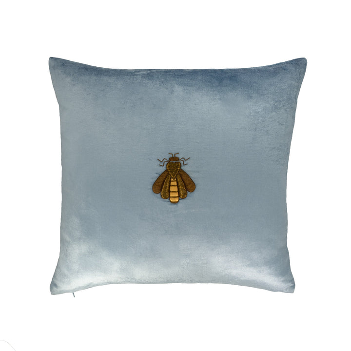 Cerulean Bee Silk Velvet Throw Pillow Cover, 20 x 20, luxury bee decor for sofa or bed at Cedar & Spice Gifts