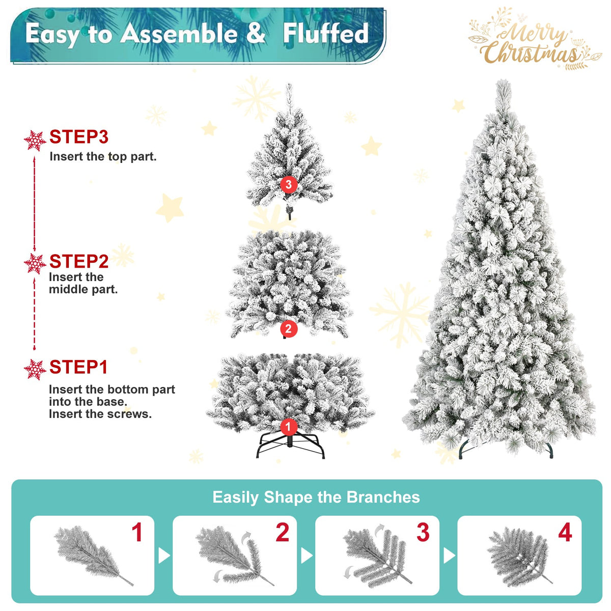 7.5FT Flocked Christmas Tree with 500 Warm White Lights