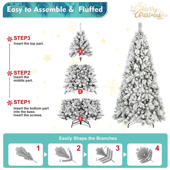 7.5FT Flocked Christmas Tree with 500 Warm White Lights