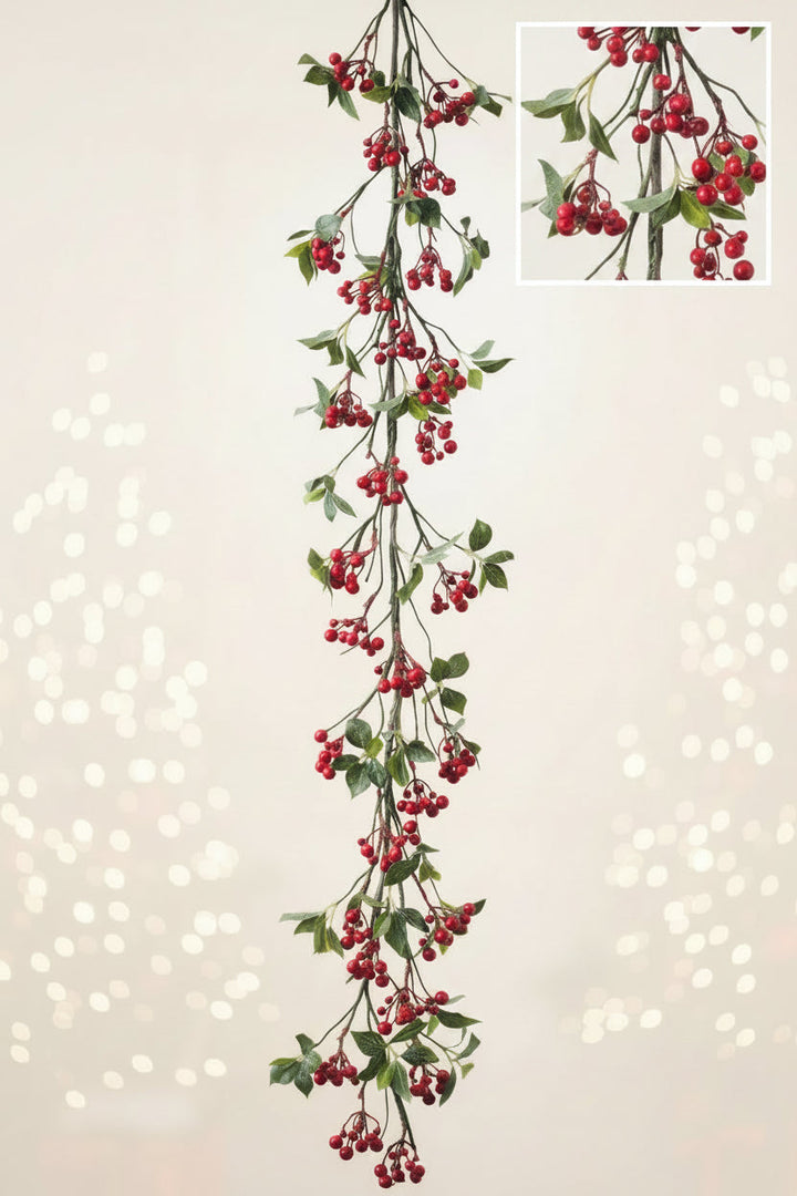 59" Snowed Red Berry Garland