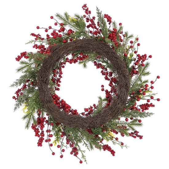 24" Cardinal, Red Berry & Pine Wreath