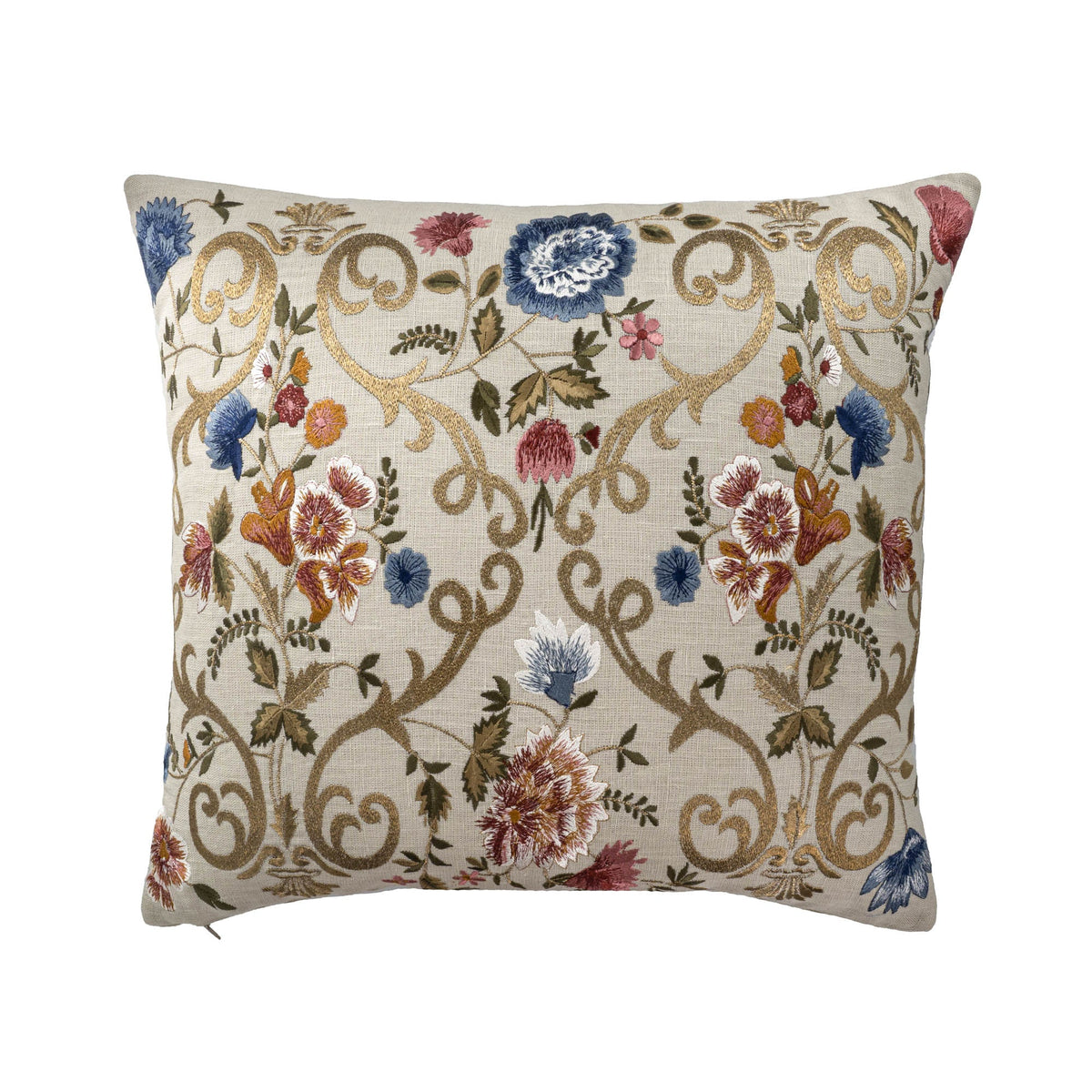 Chantilly Embroidered Linen Pillow Cover, 18 x 18