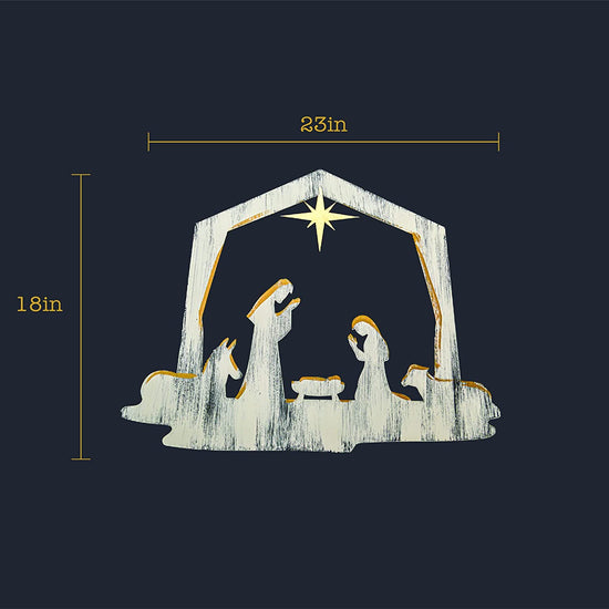 Christmas Nativity Wall Art, Handpainted 3D Wall Decor, 18x23 Inches, White with Gold Paint