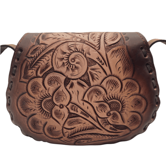 Cincelada Floral Leather Crossbody | Hand Tooled Saddle Purse