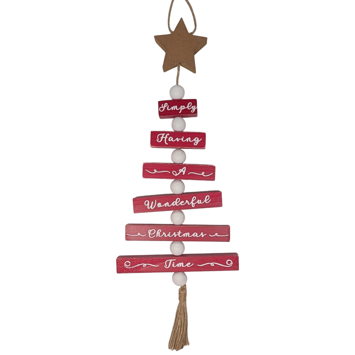 Wood Traditional Christmas Tree Shaped Wall Sign - Red