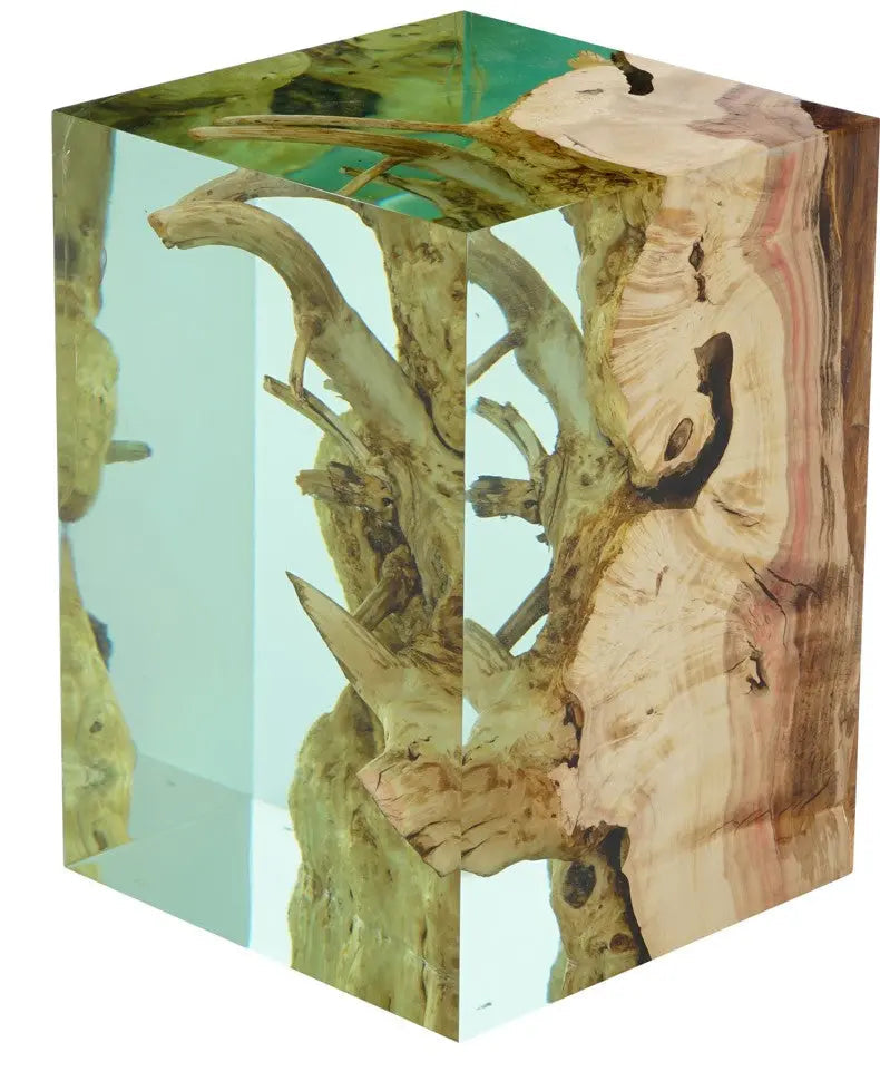 Resin Cube Side Table, Epoxy Wood Stool, Cube Accent Table
