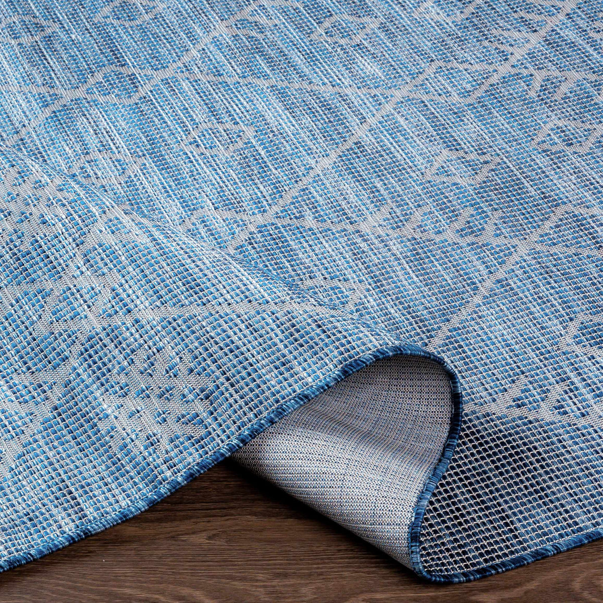 Lorena Blue Flatweave Trellis Outdoor Area Carpet - Clearance