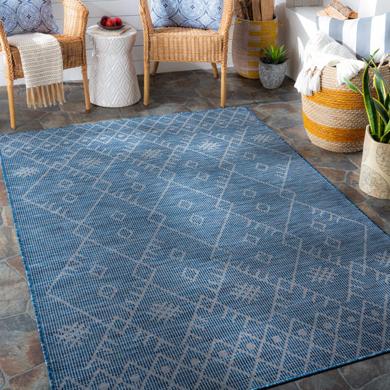 Lorena Blue Flatweave Trellis Outdoor Area Carpet - Clearance