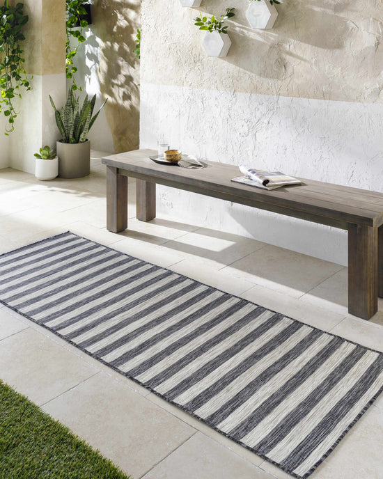 Bongaree Black&Gray Striped Flatweave Outdoor Carpet - Clearance