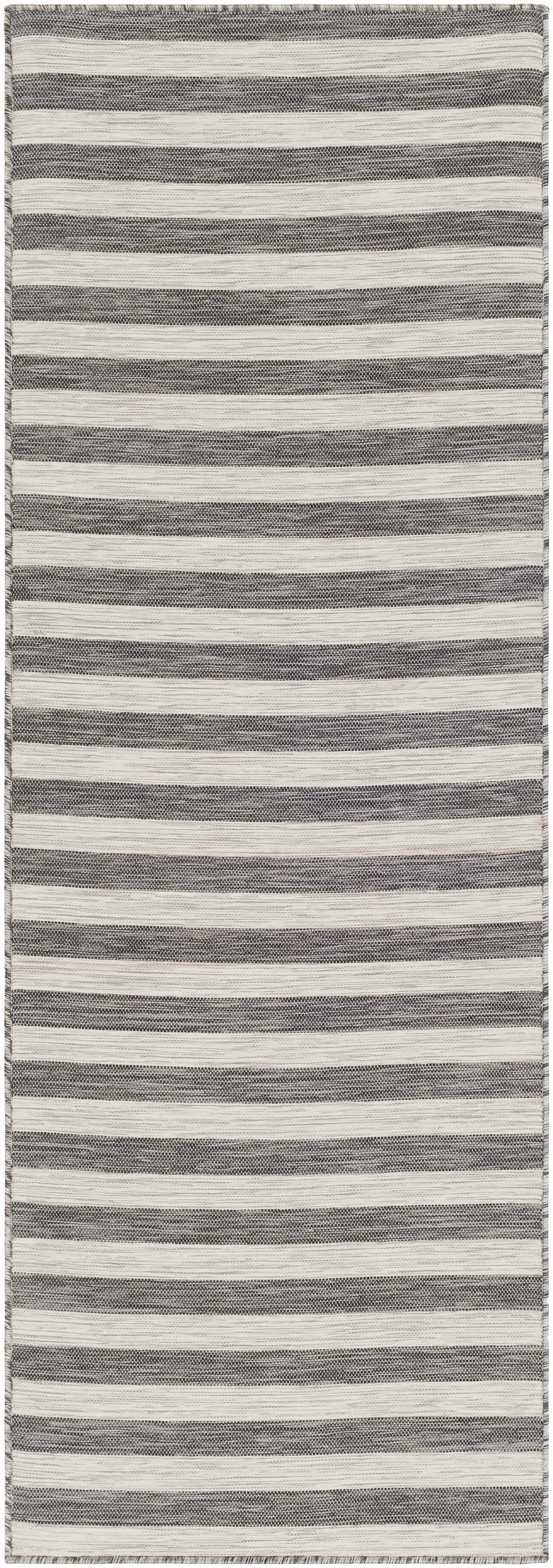 Bongaree Black&Gray Striped Flatweave Outdoor Carpet - Clearance