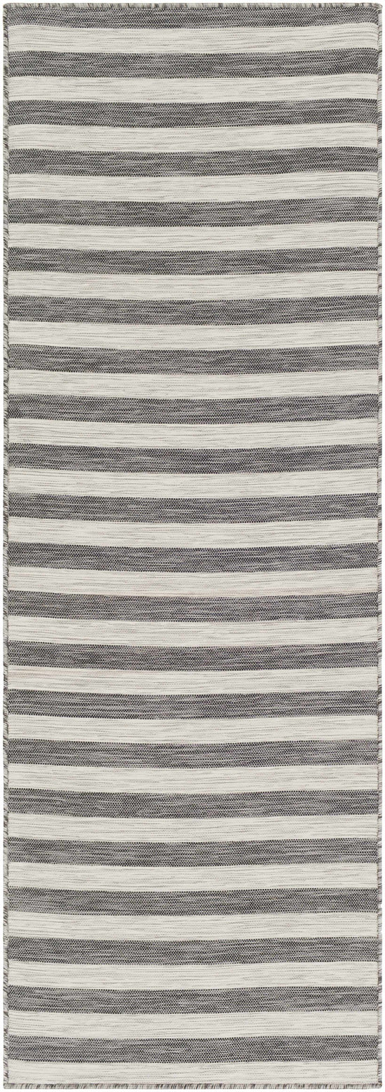 Bongaree Black&Gray Striped Flatweave Outdoor Carpet - Clearance