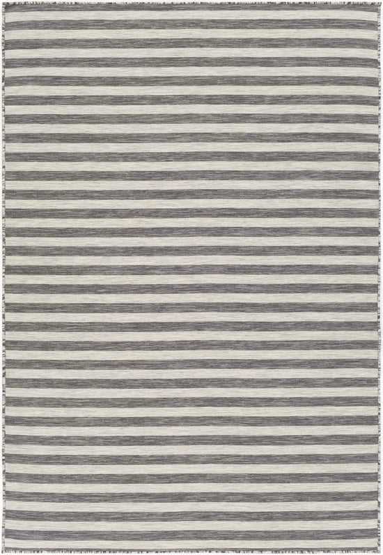 Bongaree Black&Gray Striped Flatweave Outdoor Carpet - Clearance