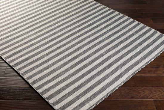 Bongaree Black&Gray Striped Flatweave Outdoor Carpet - Clearance