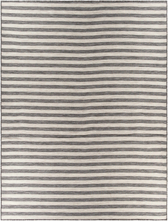 Bongaree Black&Gray Striped Flatweave Outdoor Carpet - Clearance