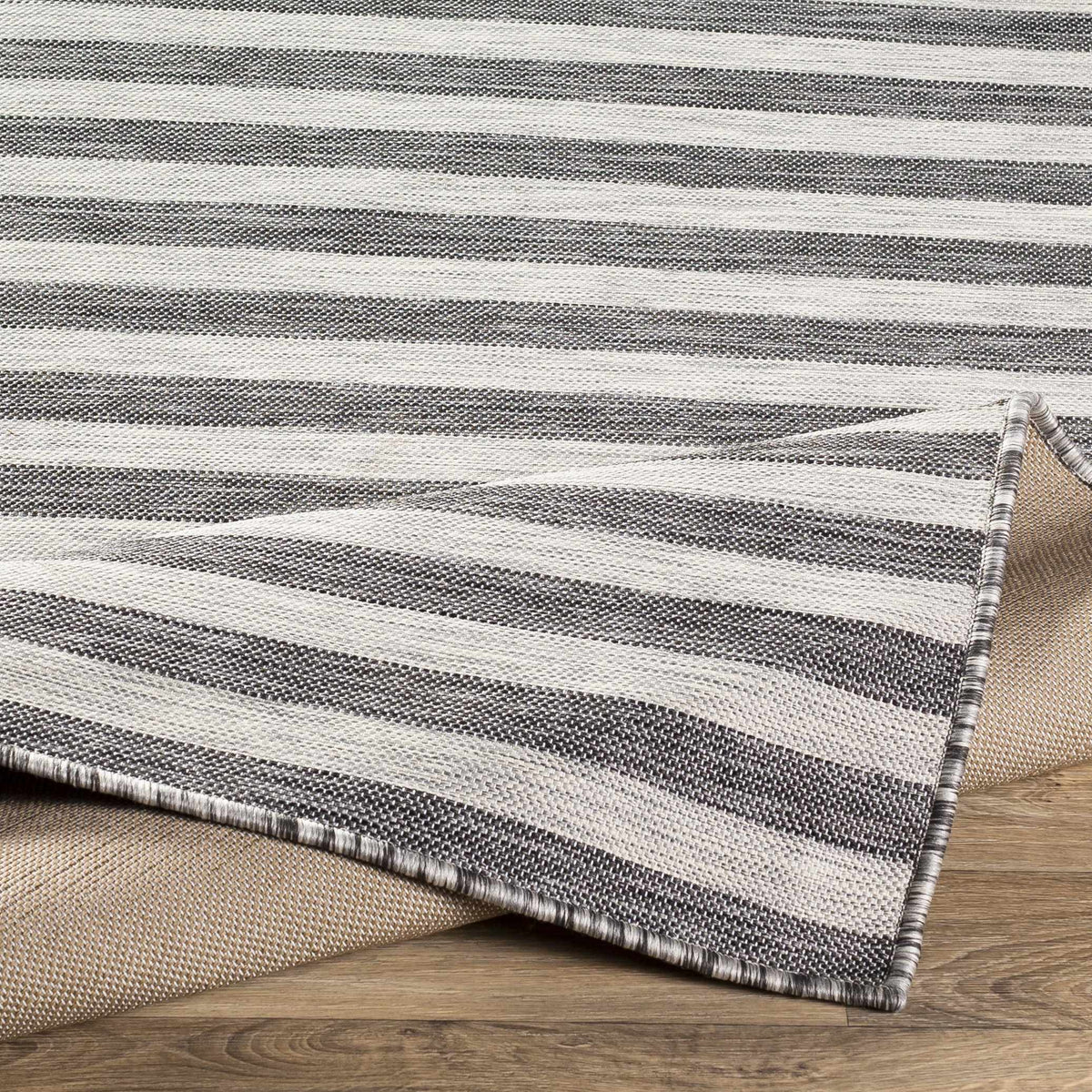 Bongaree Black&Gray Striped Flatweave Outdoor Carpet - Clearance