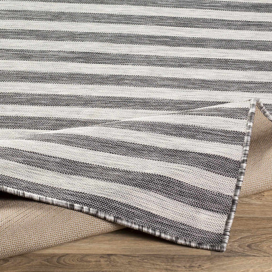 Bongaree Black&Gray Striped Flatweave Outdoor Carpet - Clearance