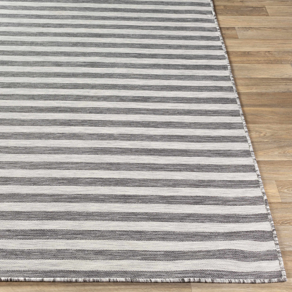 Bongaree Black&Gray Striped Flatweave Outdoor Carpet - Clearance