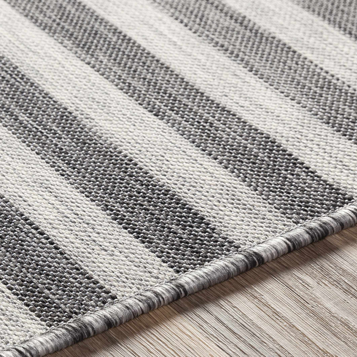 Bongaree Black&Gray Striped Flatweave Outdoor Carpet - Clearance